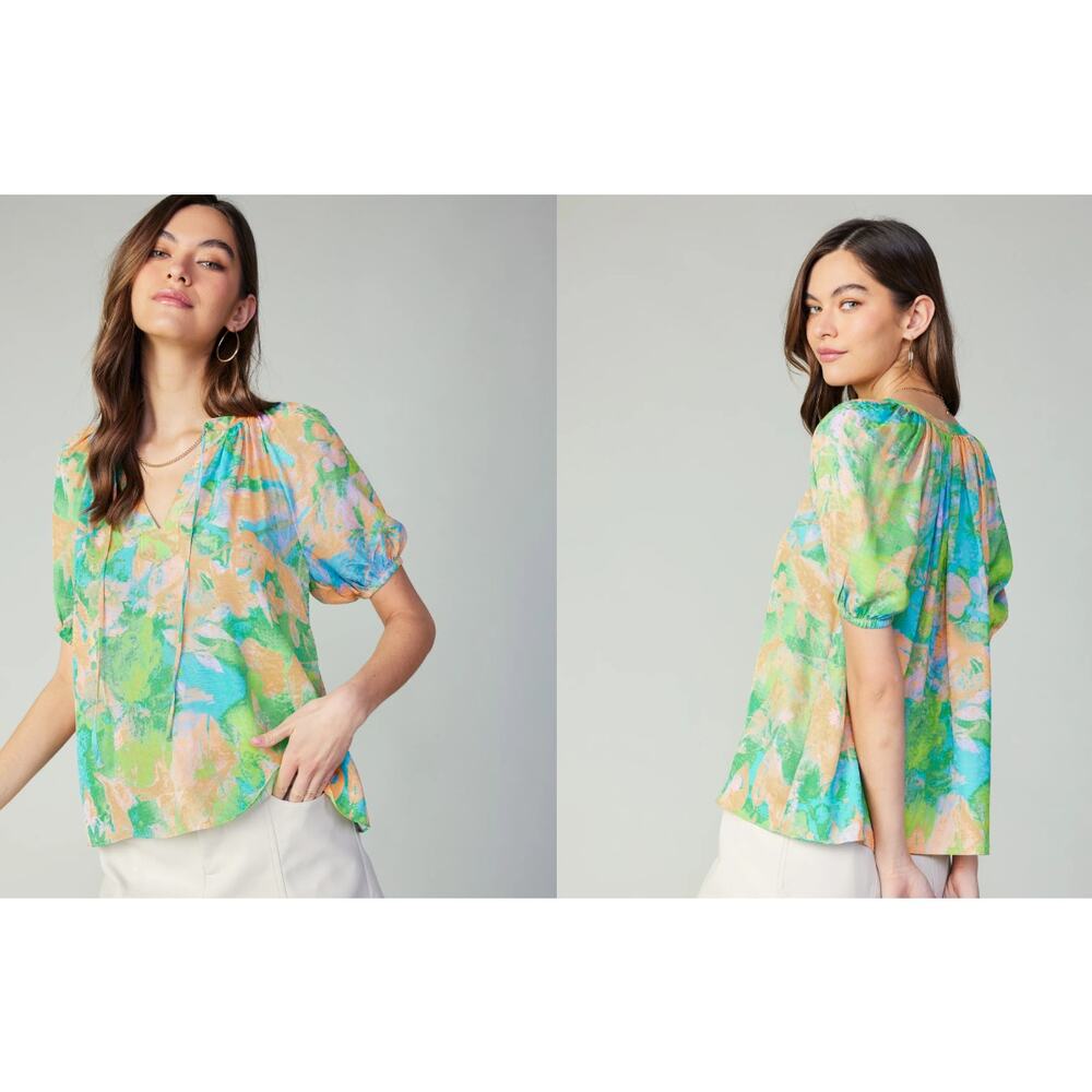 Current Air Abstract Split Neck Blouse Medium Ora… - image 4